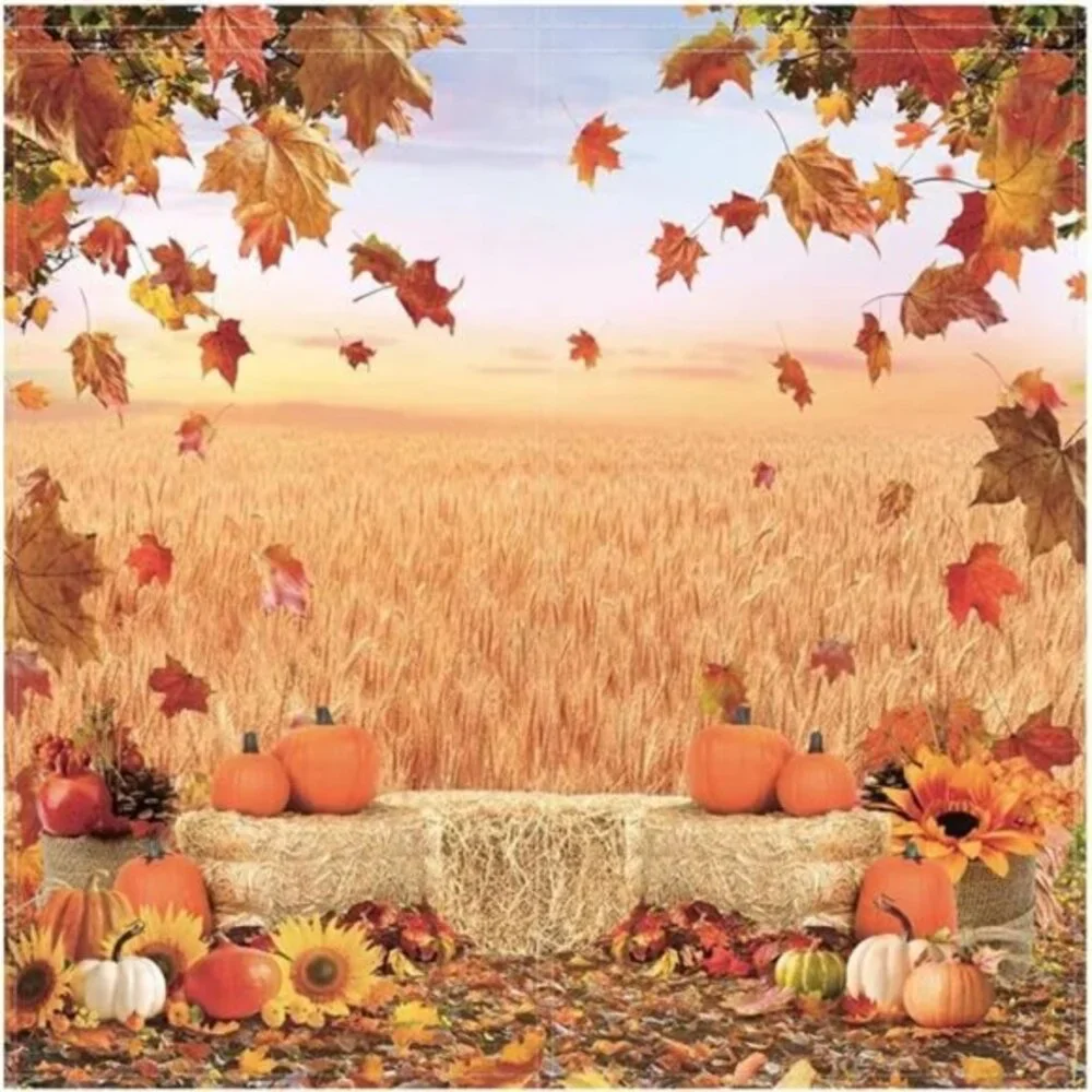 Autumn Scenery Window Curtains- Landscape Pumpkin Print Darkening Drapes, 82x84
